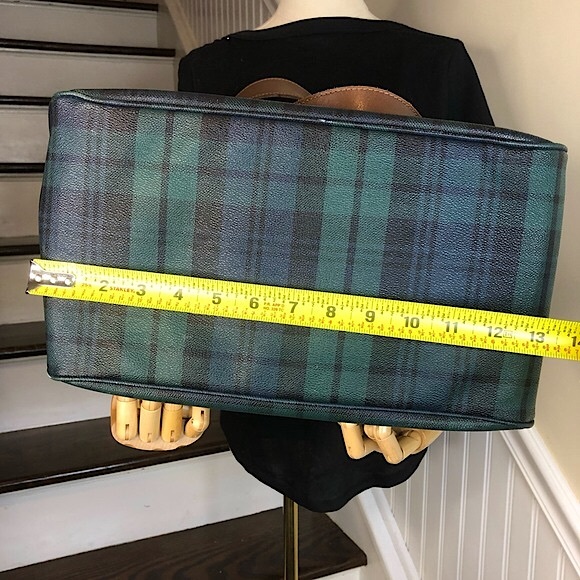 RALPH LAUREN Black Watch Waxed Leather Coated Canvas Overnight Travel Bag - Picture 12 of 17